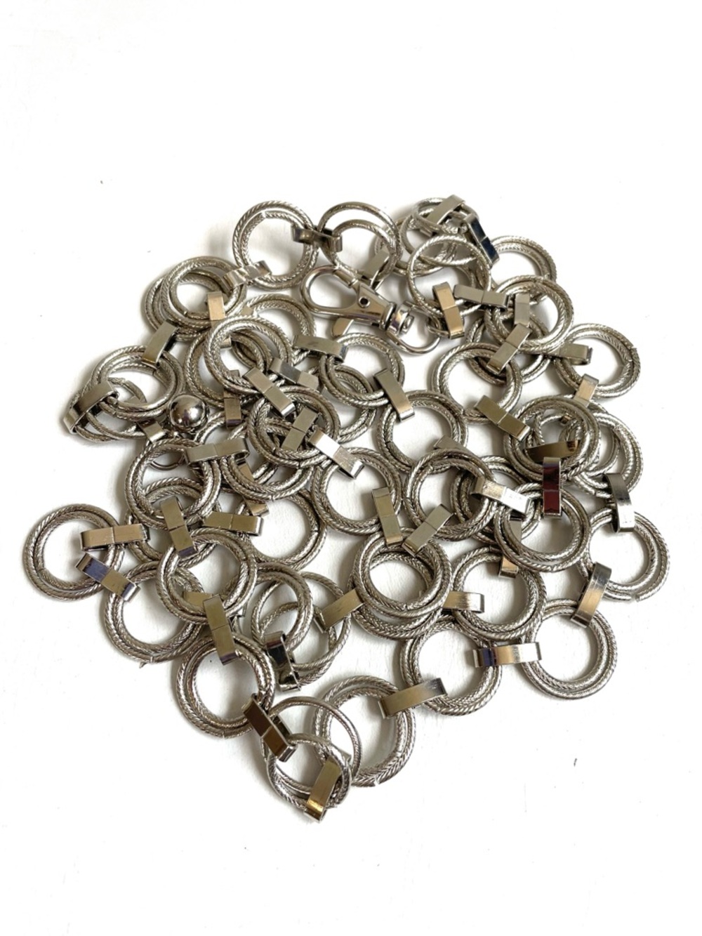 SILVER DOUBLE CIRCLE CHAIN LINK TEXTURED BELT ADJUSTABLE WAIST HIPS